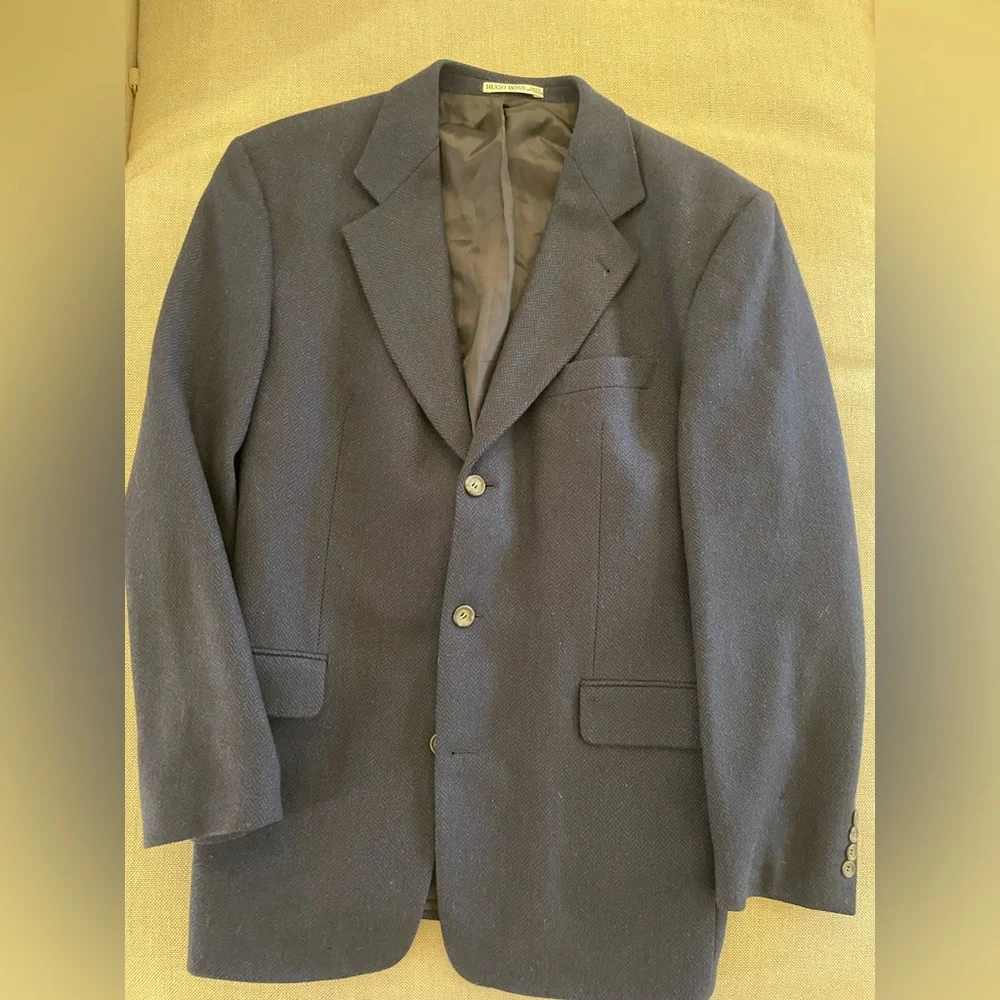 HUGO BOSS Vintage Scottish Wool Herringbone‎ Jacket in Bright Navy Size 42 L